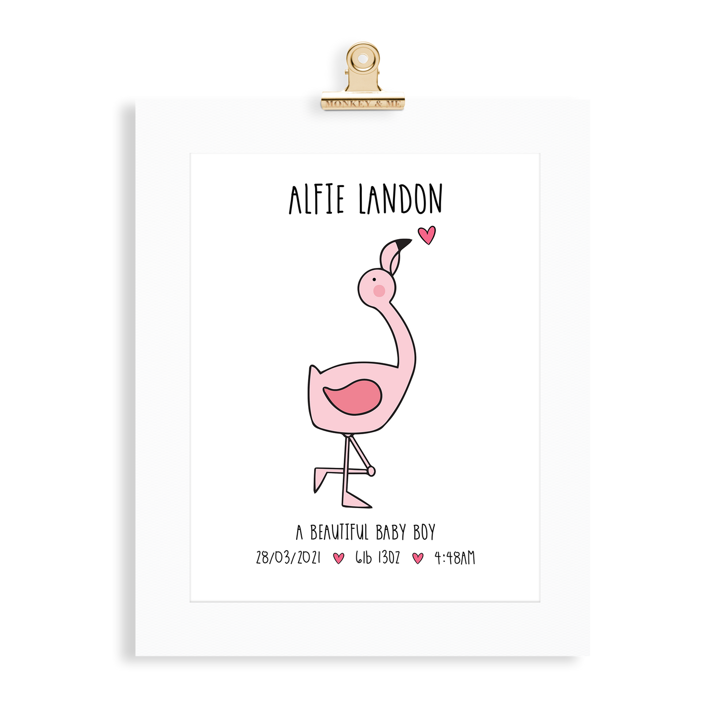 Baby Boy Flamingo (A4 Personalised) - Monkey & Me UK