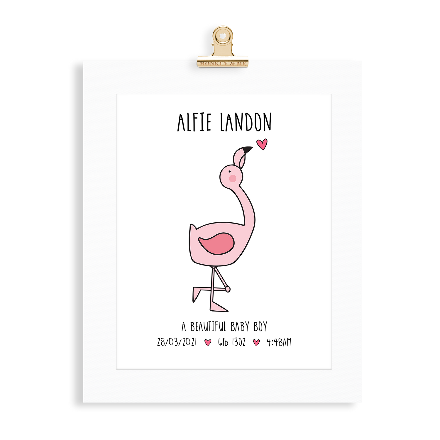 Baby Boy Flamingo (A4 Personalised) - Monkey & Me UK