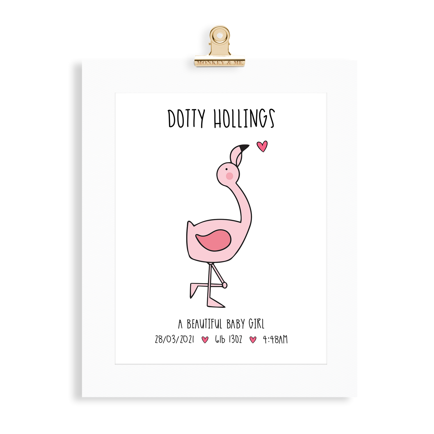 Baby Girl Flamingo (A4 Personalised) - Monkey & Me UK