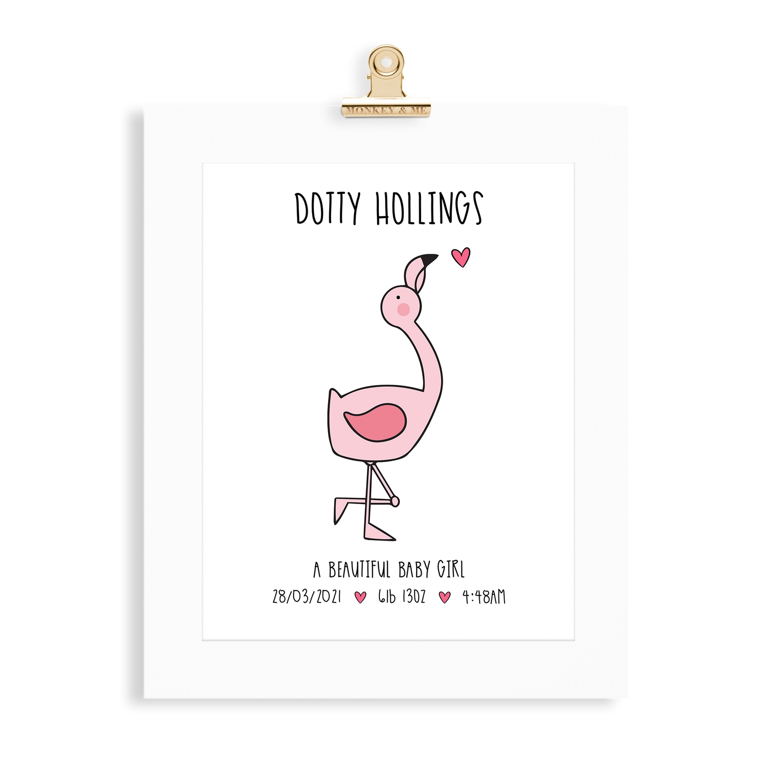 Baby Girl Flamingo (A4 Personalised) - Monkey & Me UK