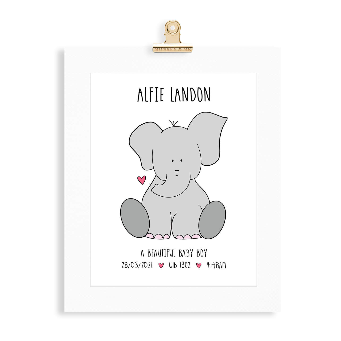Baby Boy Elephant (A4 Personalised) - Monkey & Me UK
