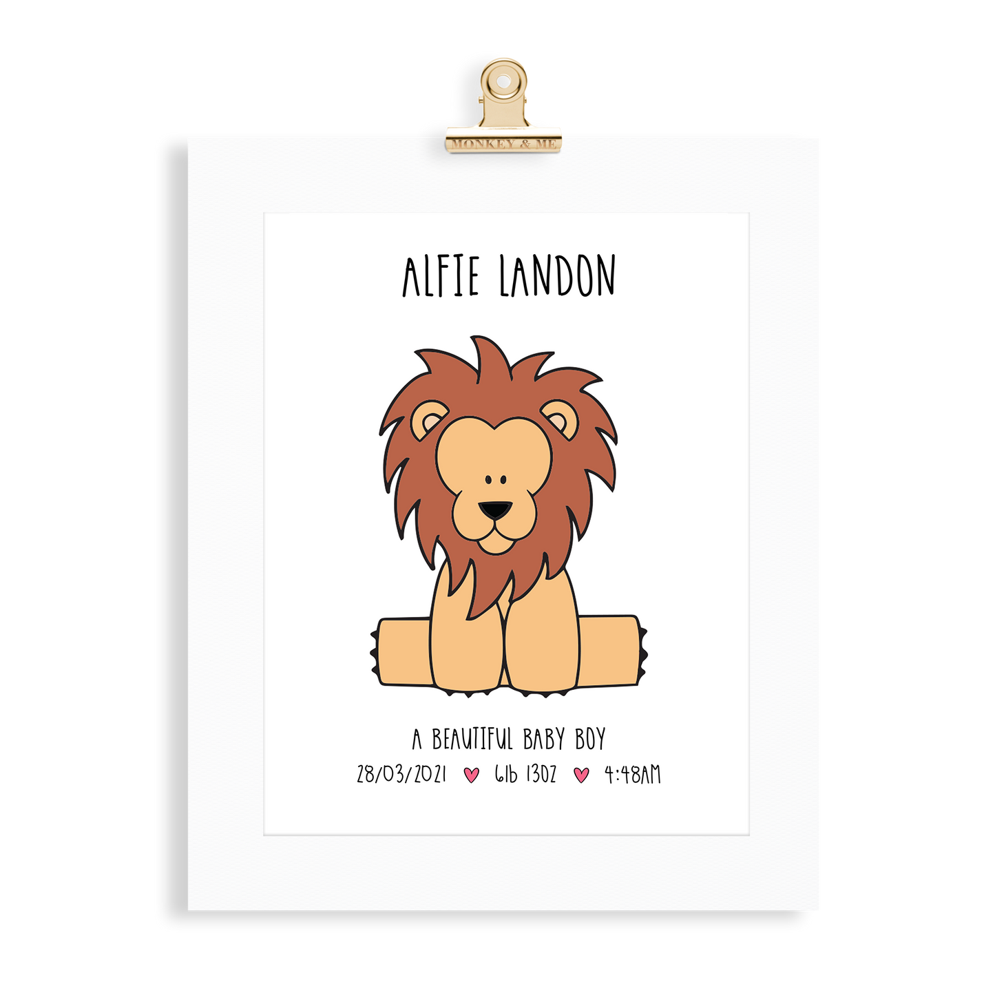 Baby Boy Lion (A4 Personalised) - Monkey & Me UK