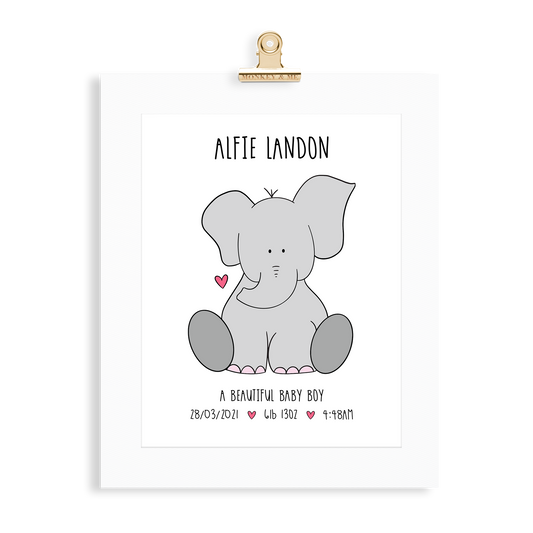 Baby Boy Elephant (A4 Personalised) - Monkey & Me UK