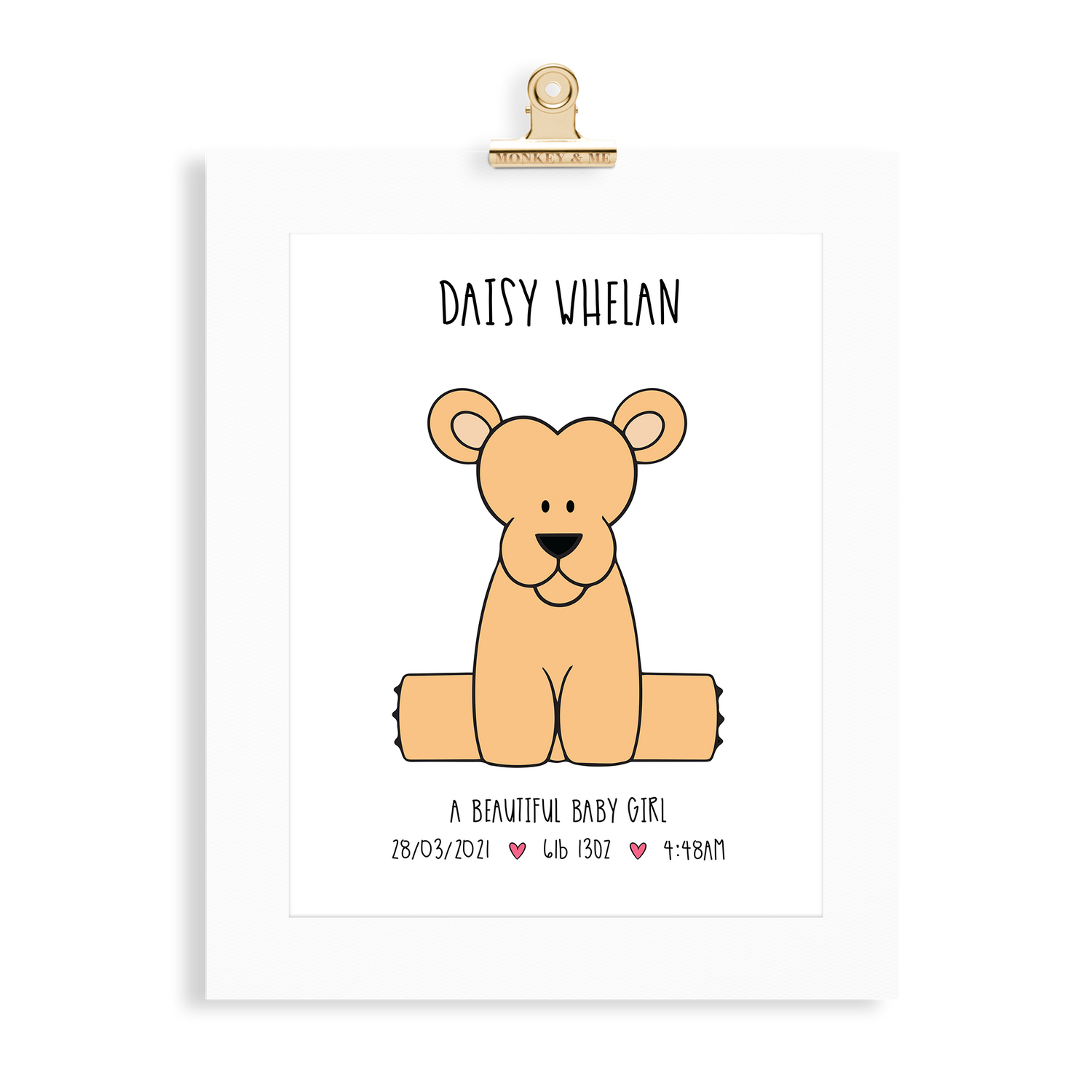 Baby Girl Lion (A4 Personalised) - Monkey & Me UK