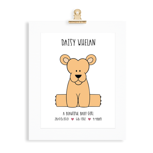 Baby Girl Lion (A4 Personalised) - Monkey & Me UK