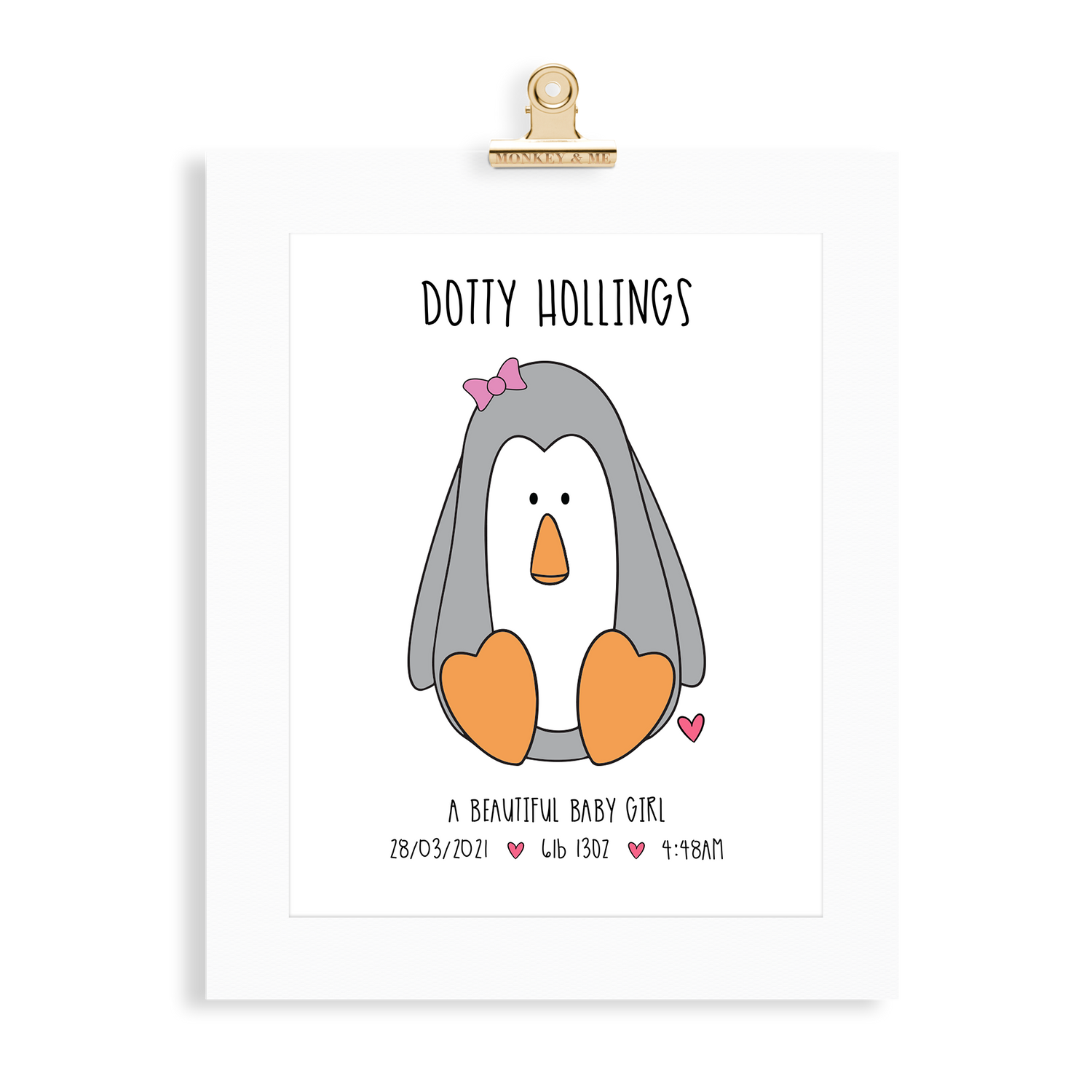 Baby Girl Penguin (A4 Personalised) - Monkey & Me UK