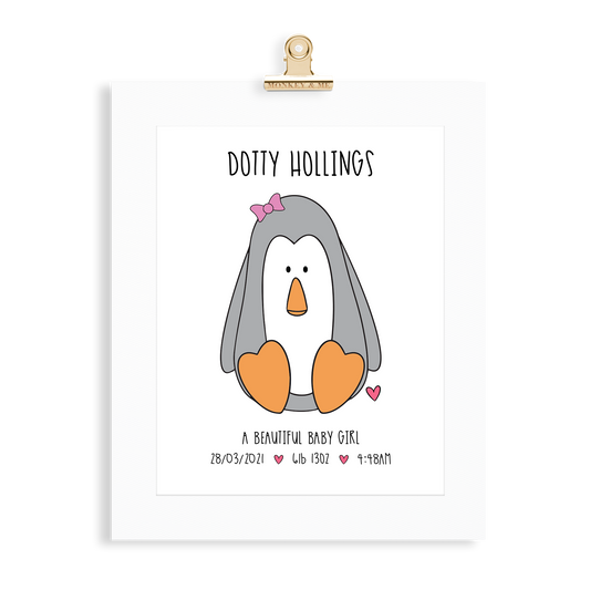 Baby Girl Penguin (A4 Personalised) - Monkey & Me UK